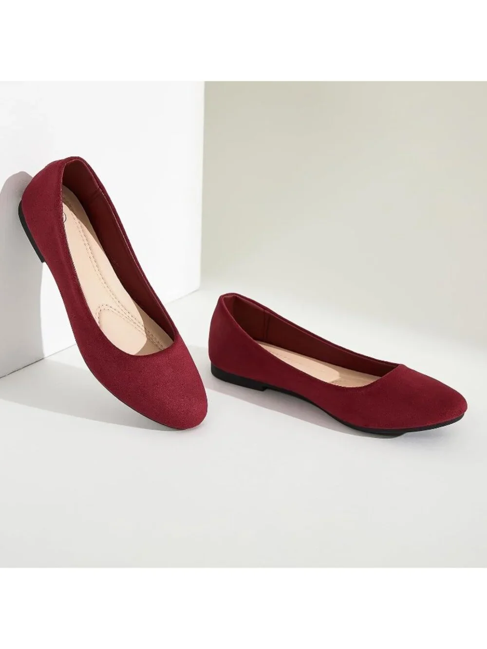 Women's Wine Round Toe Ballet Flats Comfortable Ballerina Dress Shoes